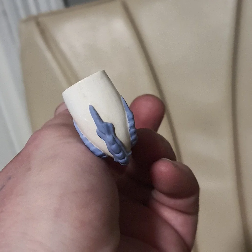 Vintage Antique Clay Smoke Pipe White With Blue Claw Foot Bird Talon Cup Unused